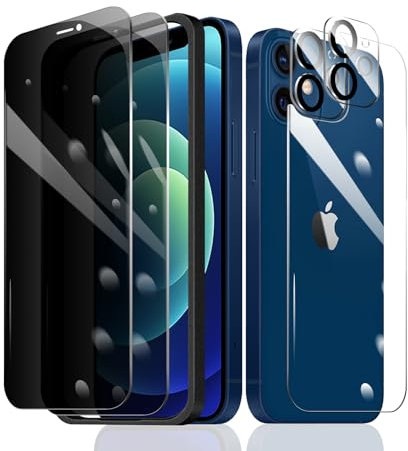 Fylnatc 2×Privacy Screen Protector for iPhone 12 Mini + 2×Camera Lens Protector + 1×Back Tempered Glass Film + 1×Installation Frame, Anti Spy 9H Hardness Bubble Free Impact-Private Protection