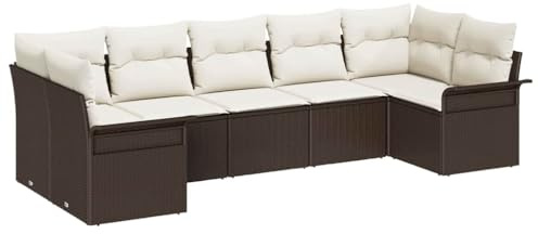 vidaXL 7-teiliges Garten-Sofaset mit Kissen aus braunem Poly-Rattan – Modulares Design für Bequeme Outdoor-Sitzmöbel auf der Terrasse.