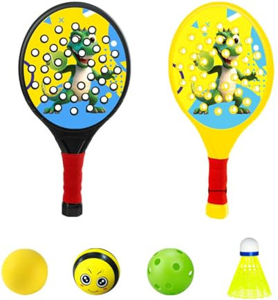 KiBcsLic 2 Set de Palas de Playa para Niños y Adultos, Raquetas de Pickleball con 4 Pelotas de Pickleball, Tenis de Playa, Diseño Perforado, Juega al Bádminton para Juegos de Pelota al Aire Libre