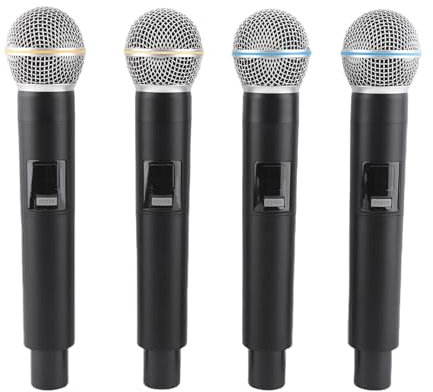 Tbest Ensemble de Microphone sans Fil Bande VHF Professionnelle 4 Mic de Micro sans Cordon Mic de 164ft pour L'enregistrement de Scène Karaoke Metal Abs
