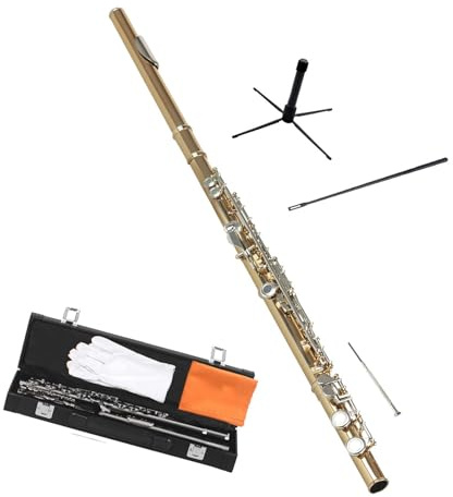 Professionelles Flöteninstrument 16 E Tonart C Vernickelte Flöte Mit Geschlossenen Löchern Gold Und Silberfarbenes Holzblasinstrument(Gold and silver)