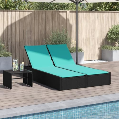 QUAHEAS Doppel-Sonnenliege Schwarz aus Polyrattan, verstellbare Gartenliege mit Kissen, UV-beständig, 123x200cm, für Outdoor Pool & Terrasse