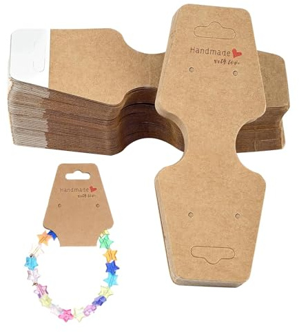 CERCTLA 100 Stück Selbstklebende Armbänder Display-Karten in Braun, Papier Ausstellungskarten, Armbänder Displaykarten für Halsketten, Schlüsselanhänger, Ohrringe, Haarclips und Schmuck, Braun