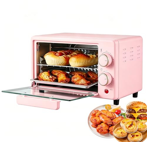 Horno Eléctrico Inteligente De 600 W, Parrilla Eléctrica De Sobremesa De 12 L Con Bandeja Para Hornear Y Rejilla, Temperatura Ajustable De 0 A 230 ℃ Y Temporizador, Ideal Para Asar Y Hornear. pink