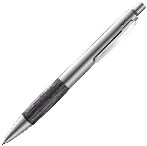 LAMY accent Druckbleistift 196 – Aluminiumfarbener Bleistift mit austauschbarem deepred wood (DR) Griffstück und Radiertip – mit 0,7mm Feinstrichmine (LAMY M 40)