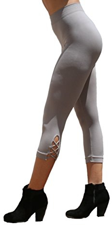 Blue 55 Damen Capri Leggings Criss Cross Bottom Soft Seamless Smooth Pants - - Einheitsgröße