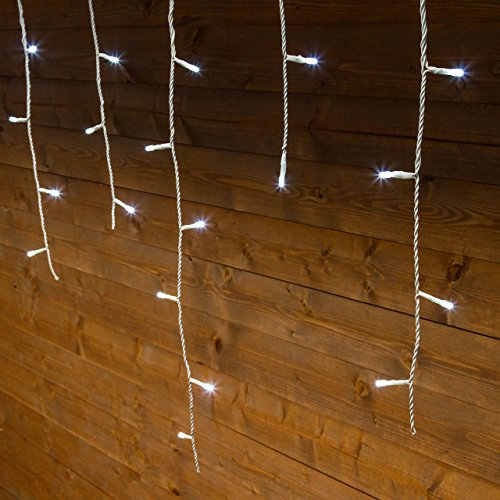 Eiszapfen-Lichterkette 20 x 0,6 m, 480 LEDs kaltweiß, weißes Kabel, Memory Controller für einstellbare Lichtspiele, 24V Trafo, Innen/Außen