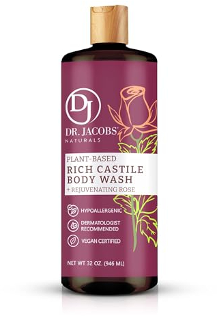 Dr Jacobs Naturals 32 Ounce Pure Castile Liquid Soap - Made With All Natural Essential Oils - Multi-Purpose for Face, Hair, (Rose)