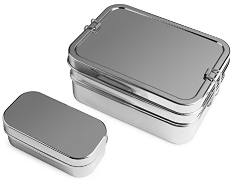 Lunchbox 3in1 BIG - Große Three-in-one Brotdose aus Edelstahl - 100% BPA frei, fest verschliessbar