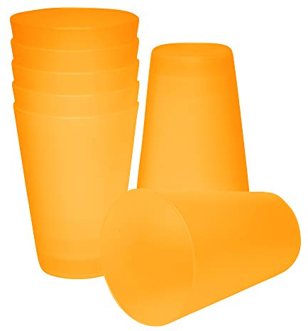 S&S-Shop Hartplastik Trinkbecher | 10 Stück | 400ml | Orange | Mehrwegbecher | Cocktailgläser | Camping | Kindergeschirr | JGA | Beerpongbecher | Stapelbecher | Partybecher | Kunststoffbecher