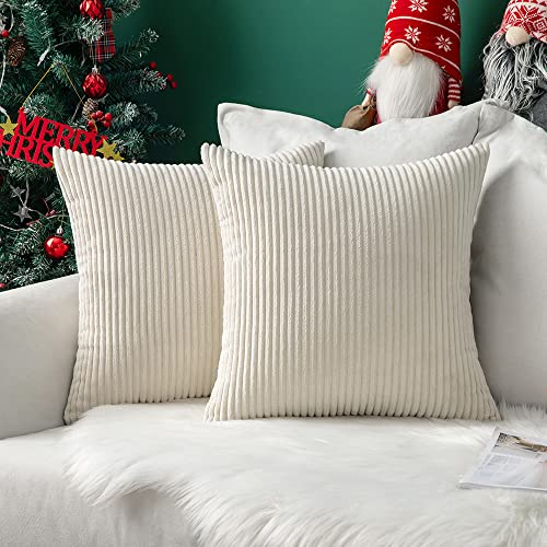 MIULEE 2er Set Kissenbezüge Kord Kissenhülle Dekorative Kissenbezug Sofakissen Couchkissen Dekokissen Zierkissenbezug Deko Kissenhülle mit Verstecktem Reißverschluss 50x50 cm Beige