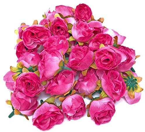 Fuchsia Pink Rose Bud Decorative Synthetic Flowers (Faux Silk) Mini Rose Buds (25)