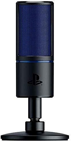 Razer Seiren X für Playstation - USB Kondensator-Mikrofon für Streaming auf der PS4 und PS5 (Kompakt mit Schockdämpfer, Superniere Aufnahmemuster, Stumm-Taste) Schwarz-Blau