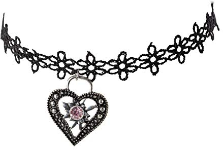 Schöneberger Trachten Kropfband Blume, Herz und Edelweiss - Kropf-Band elastisch mit Herz & Stein Anhänger - div. Farben (Rose)