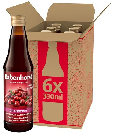 RABENHORST - Cranberry Muttersaft 6er Pack (6 x 330 ml) | 100% purer Direktsaft aus erster Pressung aus sorgfältig ausgewählten, original nordamerikanischen Cranberrys bester Qualität