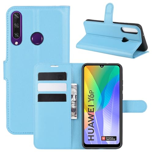 Hülle Kompatibel mit Huawei Y6P | Klapphülle Schutzhülle mit Kartenfächer Kompatibel für Y6P | Magnetverschluss Klapphülle | Hellblau