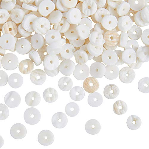PandaHall White Shells Für Schmuckherstellung Kit Für Erwachsene - White Seashells Beads Strand Mit 7.5 m Stretchschnur - Natural Shell Beads Für Armbänder, Halsketten, Halsreifen Und Fußkettchen