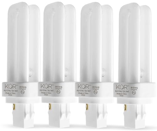 KOR 4-Pack 13W Double Tube CFL Light Bulbs, GX23-2 2-Pin Base, 4100K