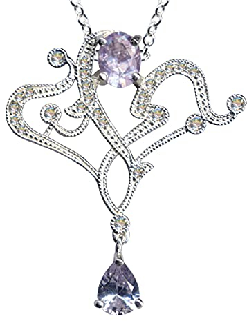 I HALSKETTE mit Anhänger I Echt Massiv Silber 925 + Zirkonia I Jugendstil Design I Steinfarbe: klar weiss violettI Online Shop Schmuck kaufen I 54078 I