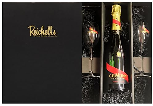 Feinste Getränke & Geschenke I G.H. Mumm Champagner Brut Grand Cordon Rouge 0,75 l 12% + 2 exklusive Champagnergläser in Präsentbox