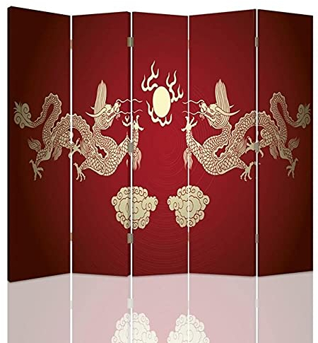 Legendarte - Paravant, Raumteiler Chinese Dragon - Dekorativer Raumtrenner cm. 180x170 (5 x)