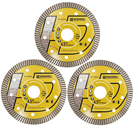 HIGHDRIL Diamond Saw Blade - 3Pcs 115MM Diamond Tile Blade with 22.23MM Arbor, Dry or Wet Cutting Disc for Porcelain Tile Ceramic Granite Marble Hard Material Masonry