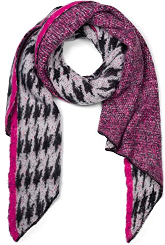 styleBREAKER Damen Web Schal mit Pepita Hahnentritt Muster in asymmetrischer Form, warm Winter weich, Stola 01017135, Farbe:Weiß-Pink