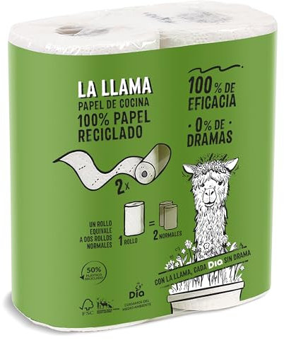 DIA LA LLAMA papel de cocina compacto reciclado doble rollo bolsa 2 uds