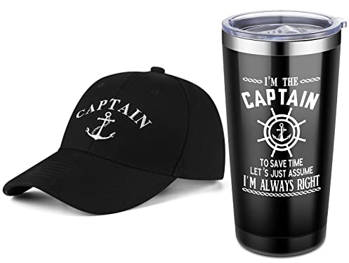 Handepo Boating Accessories Gifts for Men Boat Captain Cap I'm Captain Tumbler Boating Baseball Cap Nautical Cups Stainless Steel Coffee Mug Summer Gifts (Black)