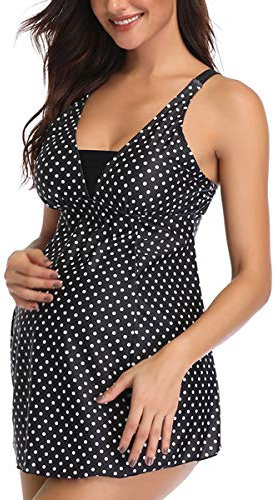 Maillot de bain 2 pièces pour femme enceinte à pois, Noir , XXL