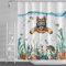 SDOTPMT 180x198cm Lustige Katze Schwimmen im Unterwasser Duschvorhang Ozean Welt Meer Schildkröte Tintenfisch Fisch Seegras Badevorhang für Kinder Kinder Badezimmer Vorhang mit Haken
