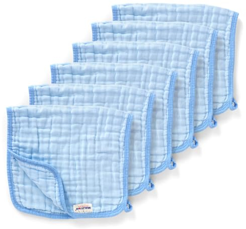 Maliton 6 Stück Baby Spucktücher für Jungen/Mädchen,aus 100% Baumwollem,weich, langlebig, luftdurchlässig und extrem saugstark,50x25cm,Blau