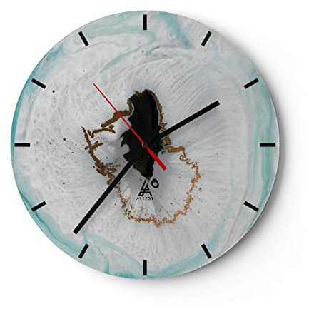 Modern Wanduhr Verschüttet Fleck Türkis 30x30cm Rund Klein Wand Uhr Glas Analog Zimmeruhren Küche Büro Wohnzimmer Glasuhr Wall Clock Dekoration Design Wanddekoration Küchenuhr C3AR30x30-4758