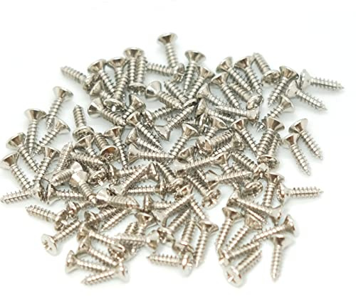 3 mm Schlagbrett für E-Gitarre, Bass, Plektrumschutz, Kratzplatte, Befestigungsschrauben für Fender Strat Tele SG LP Gitarre Bass Ersatz (Chrom, 100 Stück)