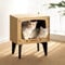 Cat House Wooden Retro TV Cat Condo with Scratching Pad and Cat Toy