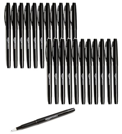 Amazon Basics Felt Tip Marker Pens, Black, Smooth Writing, for Writing, Drawing, Journaling and Note Taking, 24-Pack