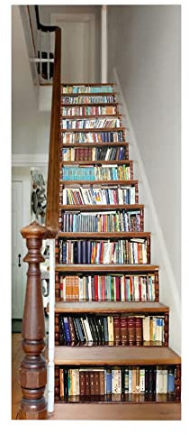 TüRtapete Selbstklebend TüRposter TüRaufkleber Tapete, Wandaufkleber für Schlafzimmer, Heimdekoration, wasserdicht, abnehmbares Premium Vinyl Upgrade, Bücher und Treppen