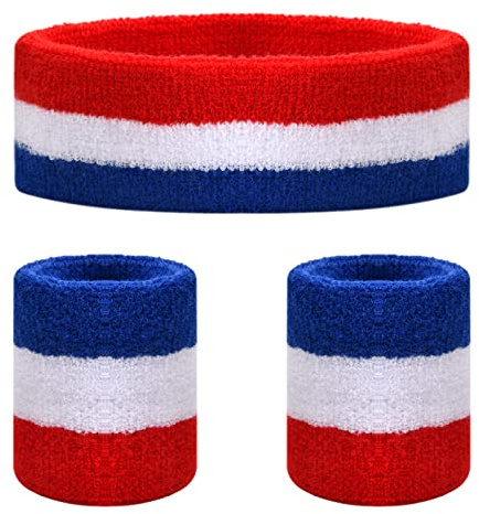 3 Pièces Bandes de Transpiration Set, Ensemble de Bandeau, Sports Bandeau Poignet, Humidité Mèche Sweat Head Band, Bandeaux Anti-Transpiration pour Entraînement de Gym et Yoga