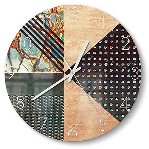 DEQORI Glasuhr | rund Ø 30 cm | Motiv Dekoratives Fliesendesign | ausgefallene leise Design Uhr aus Glas | Wanduhr für Wohnzimmer & Küche | Moderne Hingucker Uhr für die Wand
