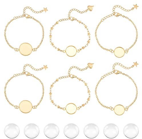 UNICRAFTALE 12 Sets 16.2cm Verstellbares Armband Herstellungsset 304 Edelstahl Cabochon Armbänder Leere Armband Lünette Goldene Verlängerungskette Armband Mit Glas Cabochons Für Armbandherstellung