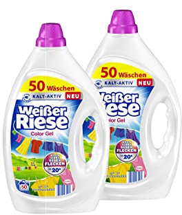 Weißer Riese Color Gel 100 WL (2 x 50 Waschladungen), Color Waschmittel sorgt für strahlend saubere Wäsche & wirkt riesig stark gegen Flecken, Kalt-Aktiv schon ab 20° C, 100% recycelbar*