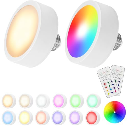 AIBOO LED Puck Lights with Remote，Battery Powered RGB Puck Light for E27 Chandelier,Dimmable Puck Light for Table Lamp，Cupboard
