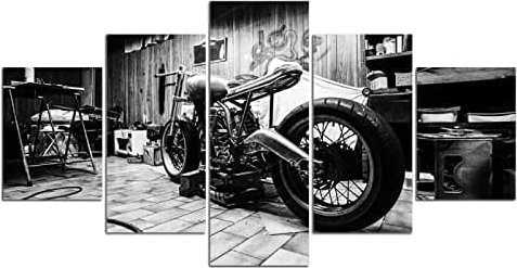 Generic Motorrad-Leinwandbild-Set, Modernes Wandbild, Ungerahmt, 150 x 80 cm, 5 Teile, Für Wohnzimmer, Schlafzimmer, Mehrere Räume