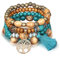 Sternstunde 4 Stück Boho Armbänder Damen, Chakra Armband für Frauen, Schmuck Boho Armreifen mit Holzperlen und Quaste, Chakra Armband, Lebensbaum-Charm, Liebe, Statement-Armreifen (D)