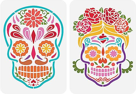 FINGERINSPIRE 2 Stück Zuckerschädel Paar Malschablone 21x29.7 cm Tag Der Toten Totenkopf Schablone Halloween Skelett Schablonen Halloween Themen Schablone Für DIY Urlaub Party Heimdekoration