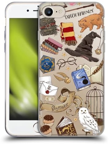 Head Case Designs Licenciado Oficialmente Harry Potter Hogwarts Pattern 2 Reliquias de la Muerte XXXVII Caso Funda de Gel Suave Compatible con Apple iPhone 7/8 / SE 2020 & 2022