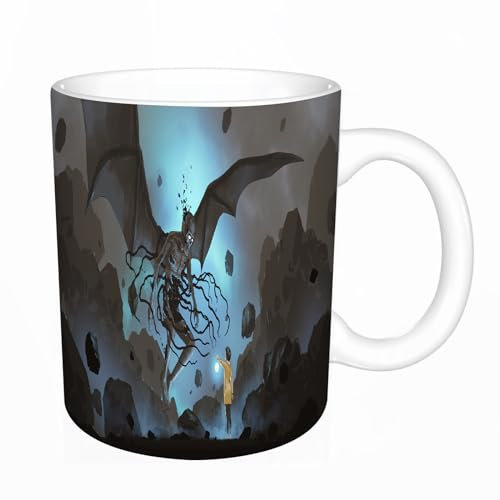 Taza Original - Niña sostiene una linterna redonda y mira la pintura de ilustración de estilo de a Taza de té para regalar a sus seres queridos - Taza de café de porcelana fina - 330 ml 8 x 8,5 cm