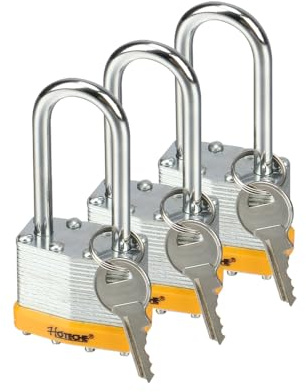 Hoteche 3er-Set Vorhängeschloss 40MM | Lange Schakel, Zinkbeschichtet, Messingkern, Doppelblisterverpackung