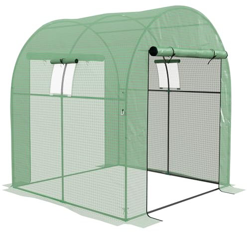 Outsunny Invernadero Túnel de Jardín 1,8x1,8x2m, Invernadero de Jardín Anti-UV con Puertas Enrollables y Ventanas, Acero y PE, Verde