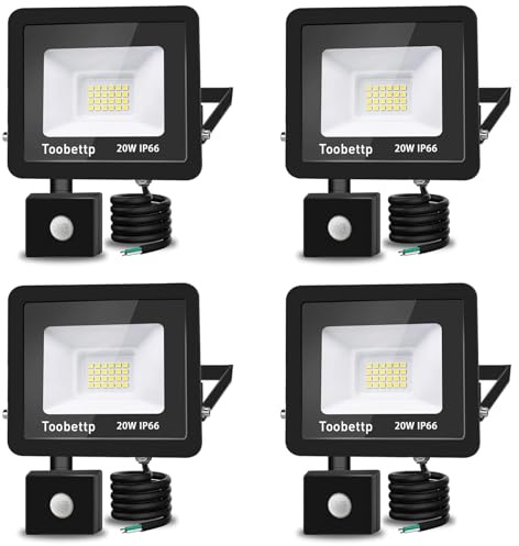 4PCS 20W LED Strahler Außen mit Bewegungsmelder, 2000LM 3000K Fluter | Warmweiß Außenstrahler Bewegungssensor für Hof Garage, Dreistufige Einstellung, 12M Erfassung,120°Strahlwinkel,IP66 Gehäuse